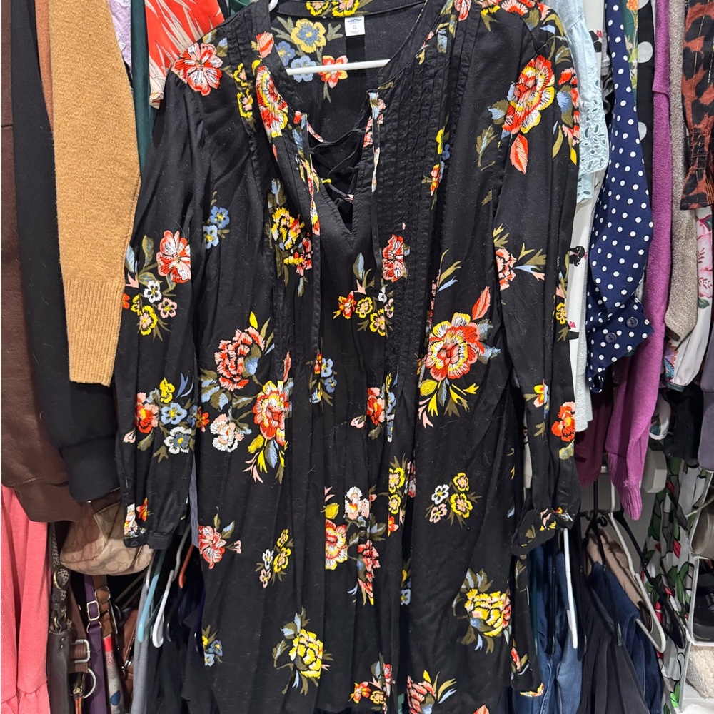 Old Navy Black Dress with Colorful Floral Design